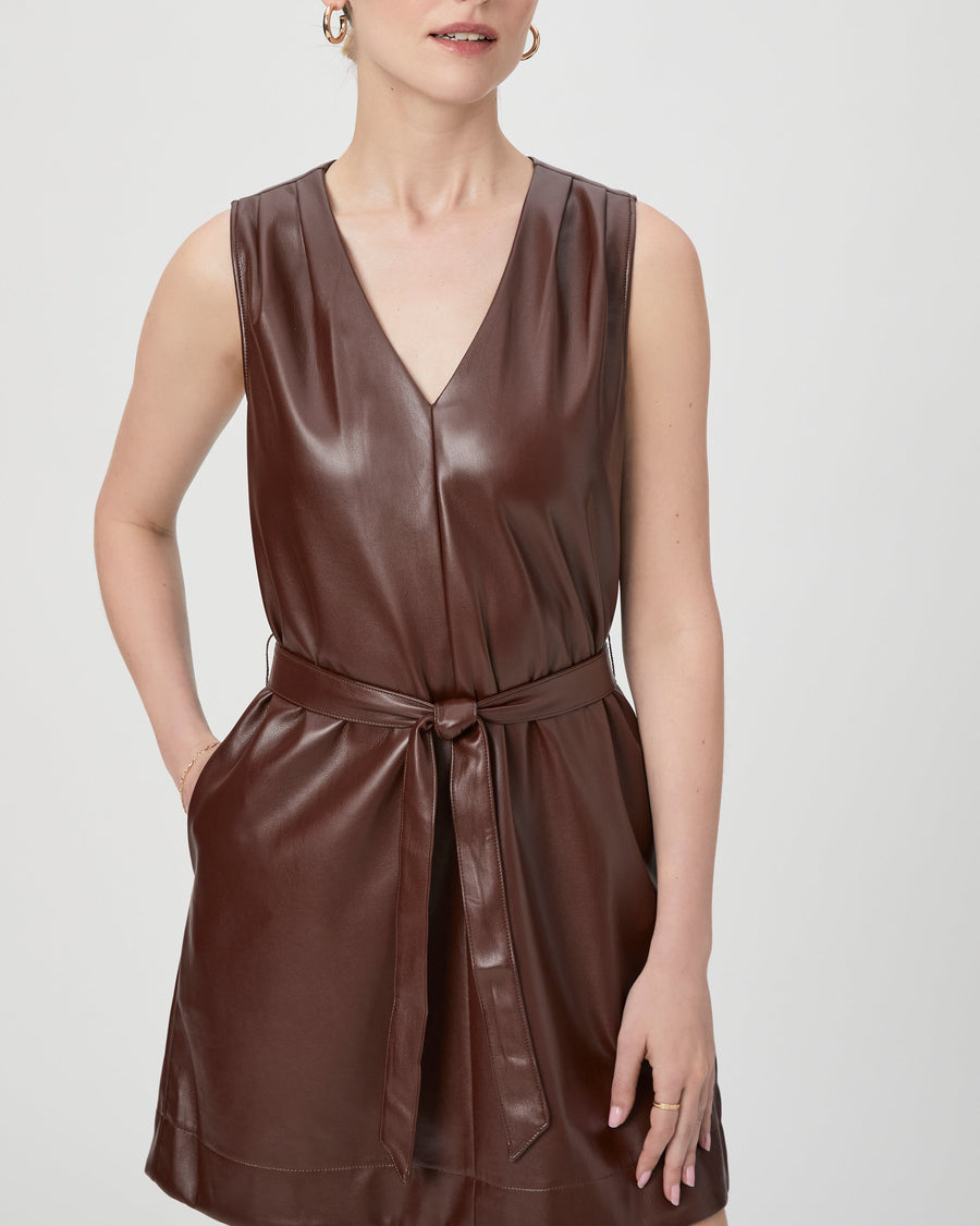 Paige Luisa Dress in Rum Raisin Faux Leather – detail