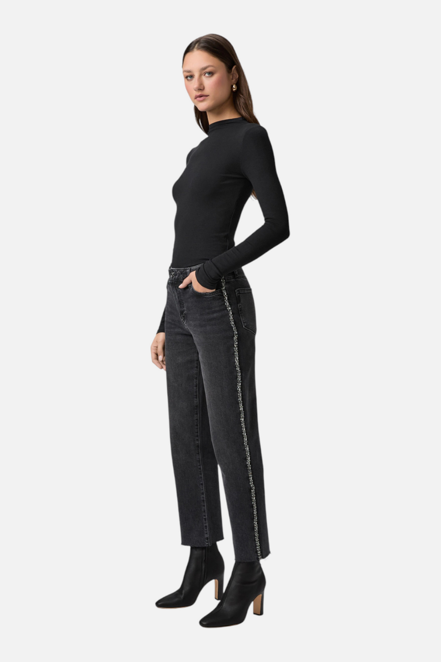 Paige Mason Ankle Jean in Glitz Black Embellished – detail