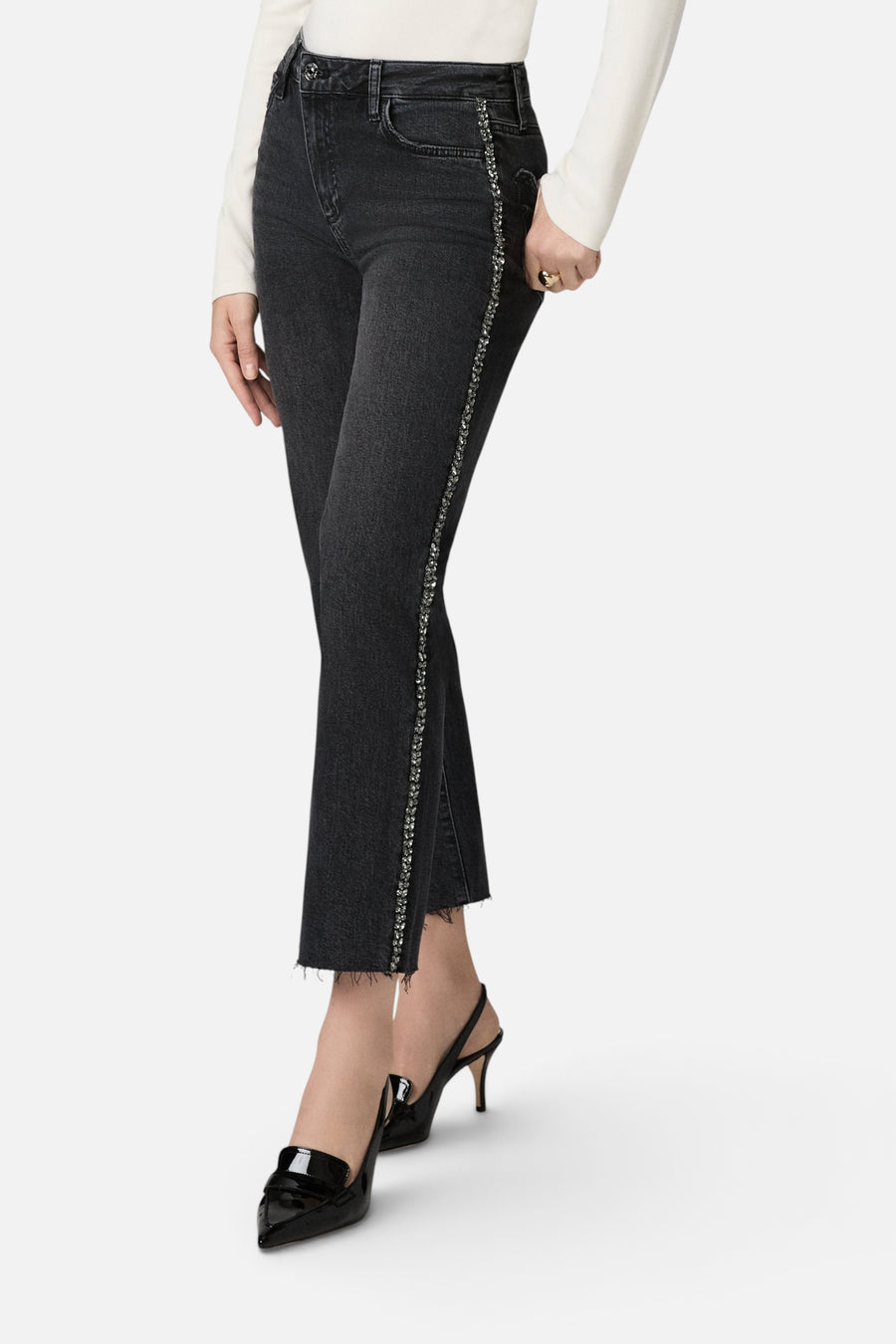 Paige Mason Ankle Straight Jean in Glitz Black Embellished – back view