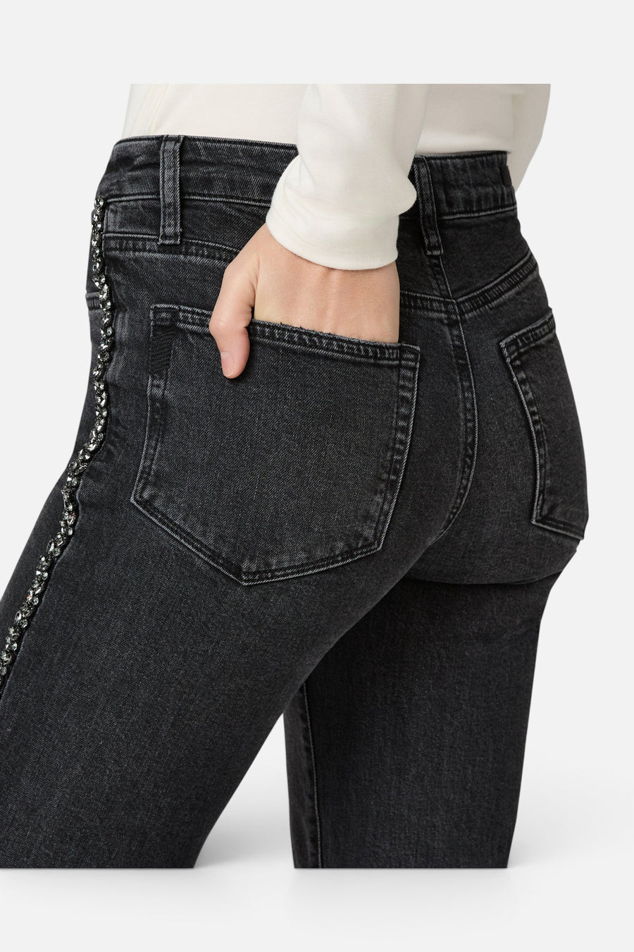 Paige Mason Ankle Straight Jean in Glitz Black Embellished – detail