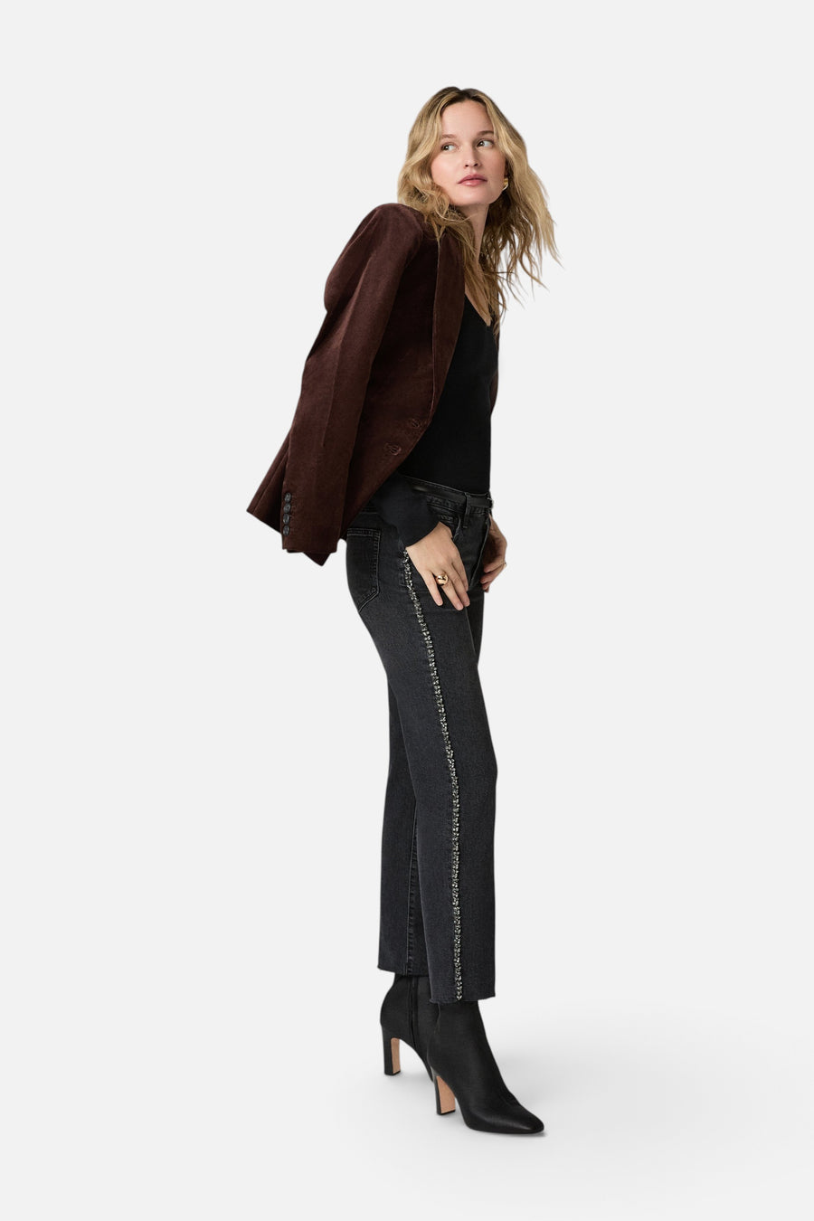 Paige Mason Ankle Straight Jean in Glitz Black Embellished – flat lay