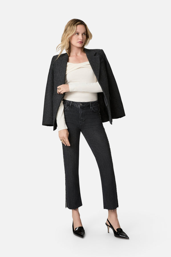Paige Mason Ankle Straight Jean in Glitz Black Embellished