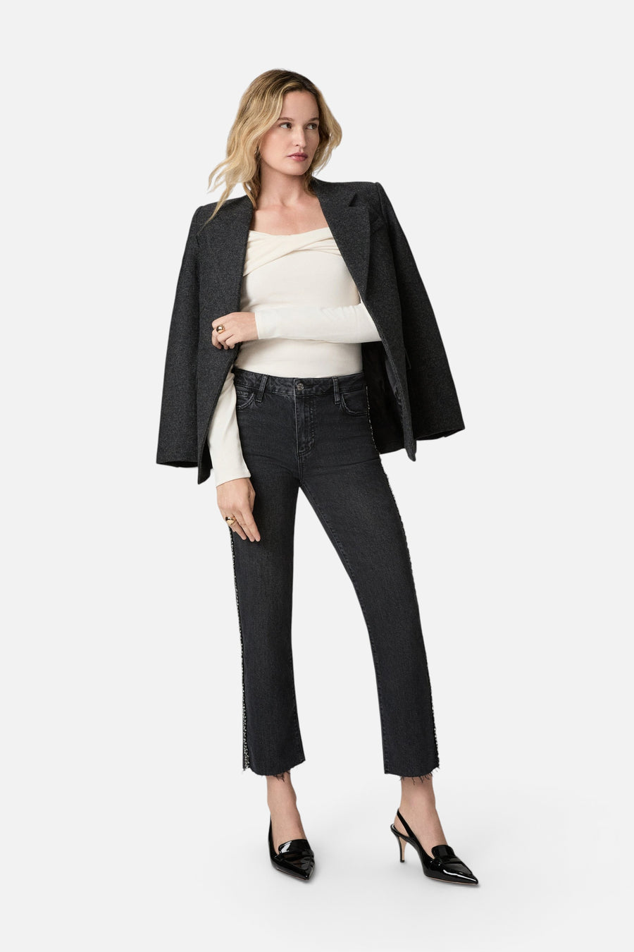 Paige Mason Ankle Straight Jean in Glitz Black Embellished – front view