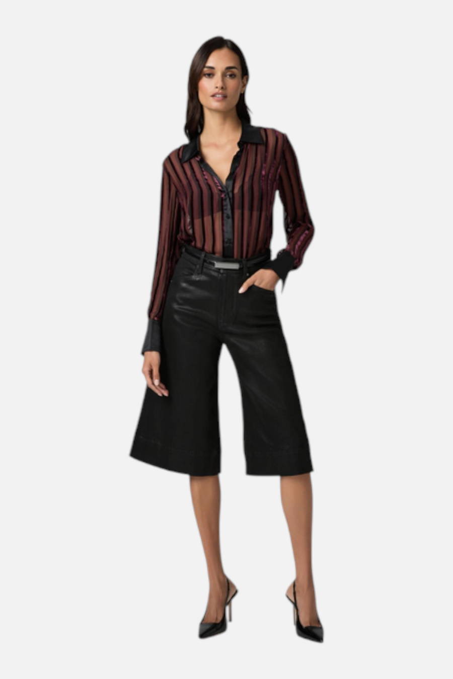 Paige Mazzy Shirt in Aubergine/Black Slik – back view