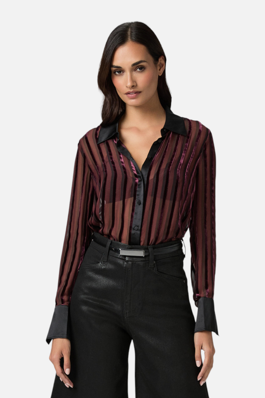 Paige Mazzy Shirt in Aubergine/Black Slik – front view