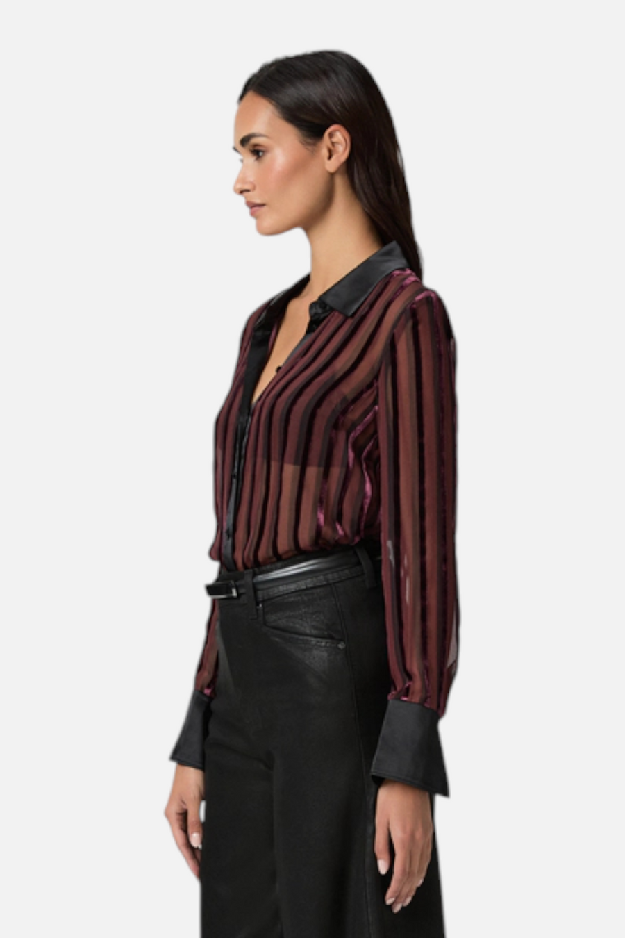 Paige Mazzy Shirt in Aubergine/Black Slik – side view