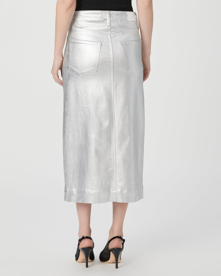 Paige Meadow Midi Skirt in Platinum Silver Luxe Coating – detail