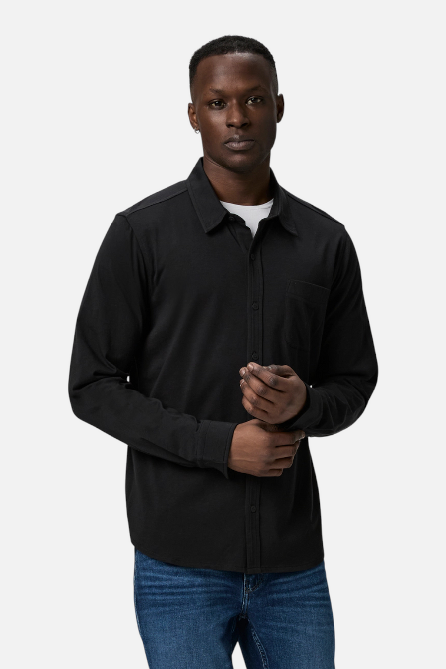 Paige Men's Cosgrove Button Up in Black – front view
