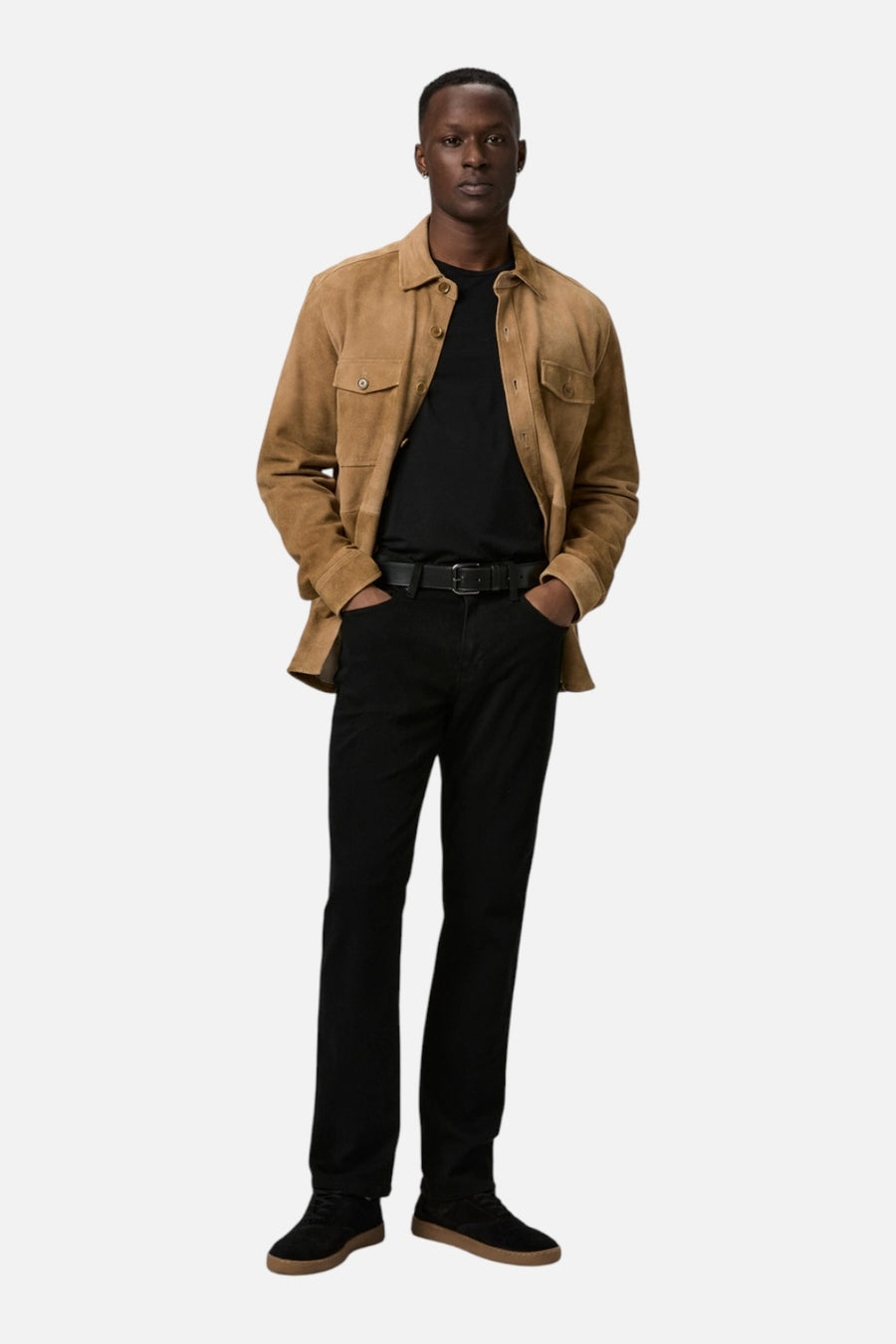 Paige Men's Transcend Normandie Straight Jean in Black Shadow – on model