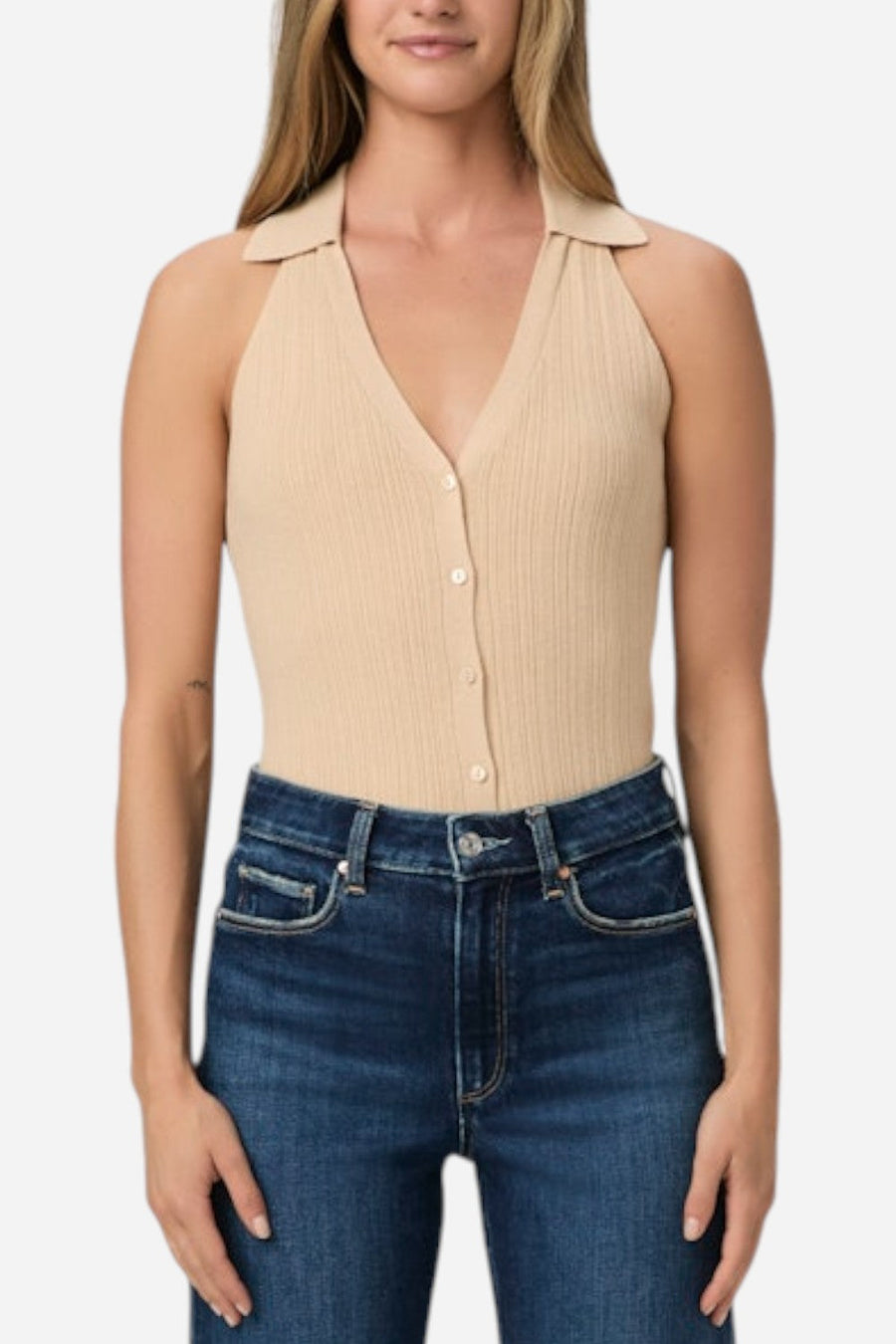 Paige Noellia Sweater Tank in Camel – front view