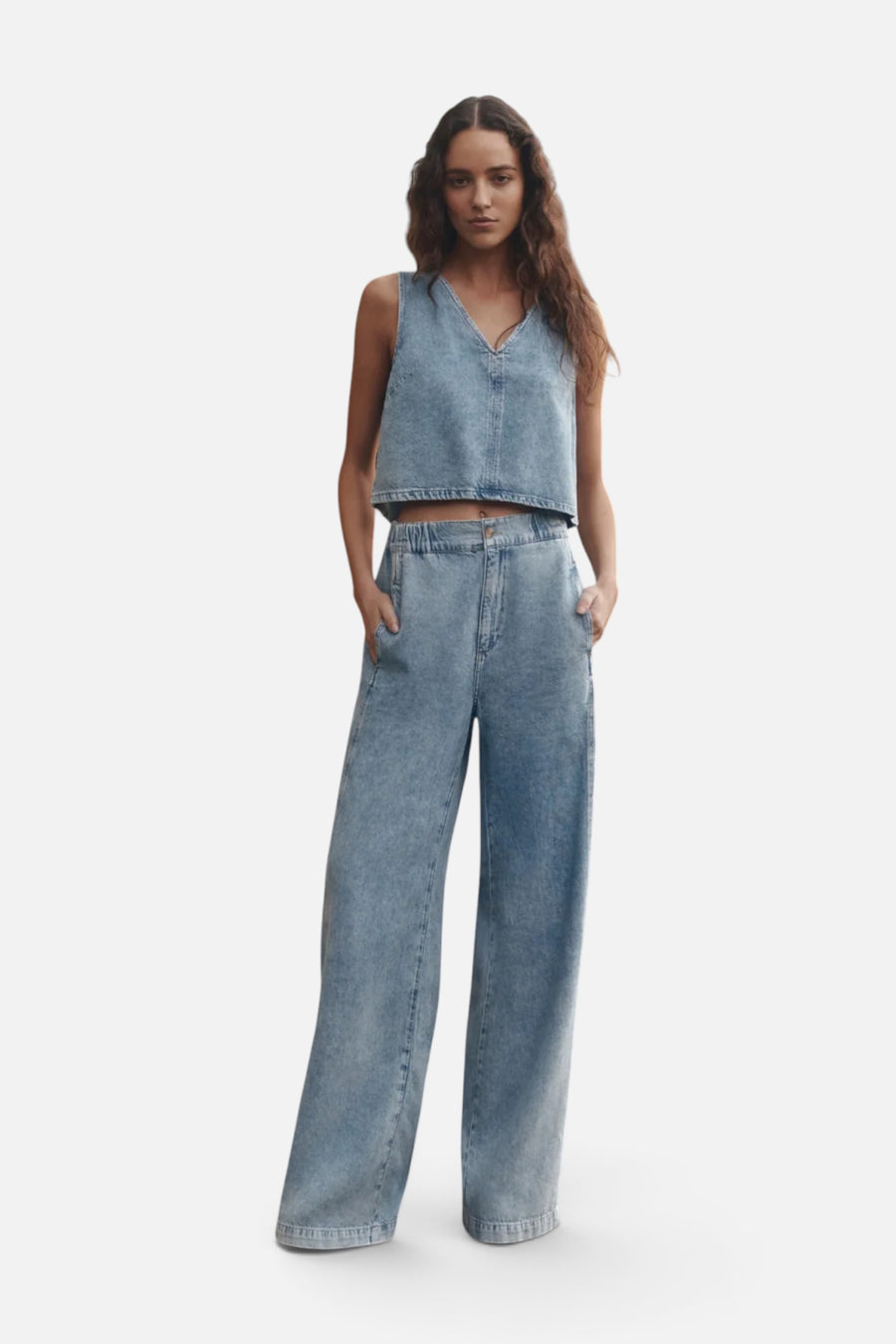 Paige Rumi Wide Leg Denim Pant in Revolution – flat lay