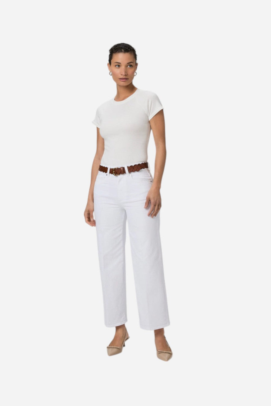 Paige Sasha Ankle Wide Leg Jeans in Crisp White – flat lay