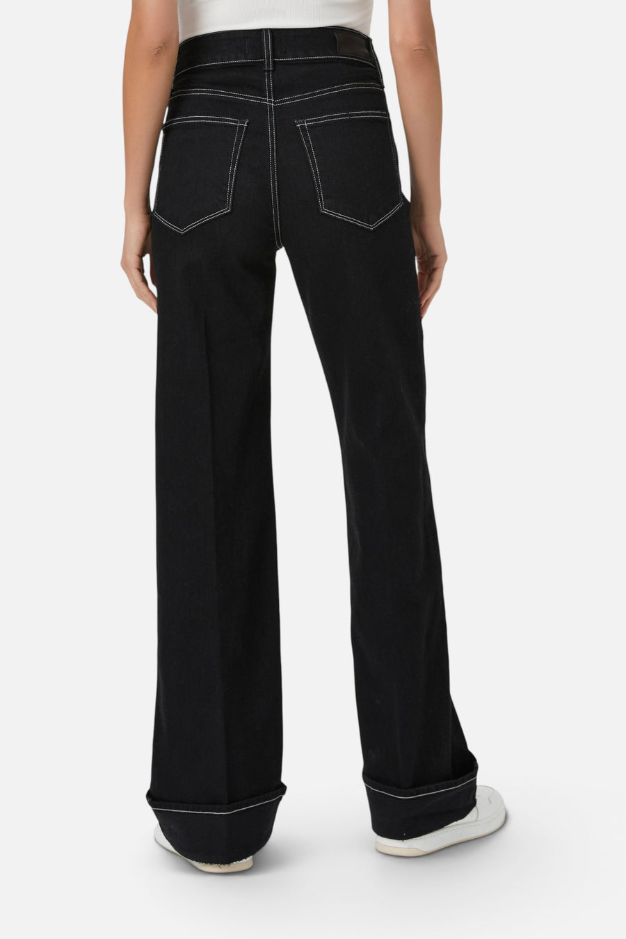 Paige Sasha Wide Cuff Jean in Twilight Black – detail