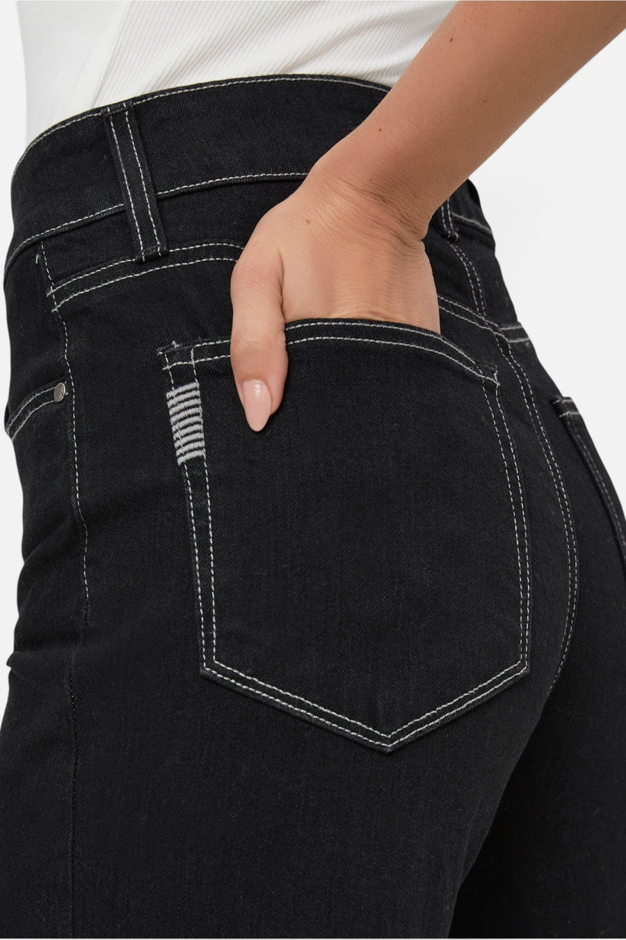 Paige Sasha Wide Cuff Jean in Twilight Black – flat lay