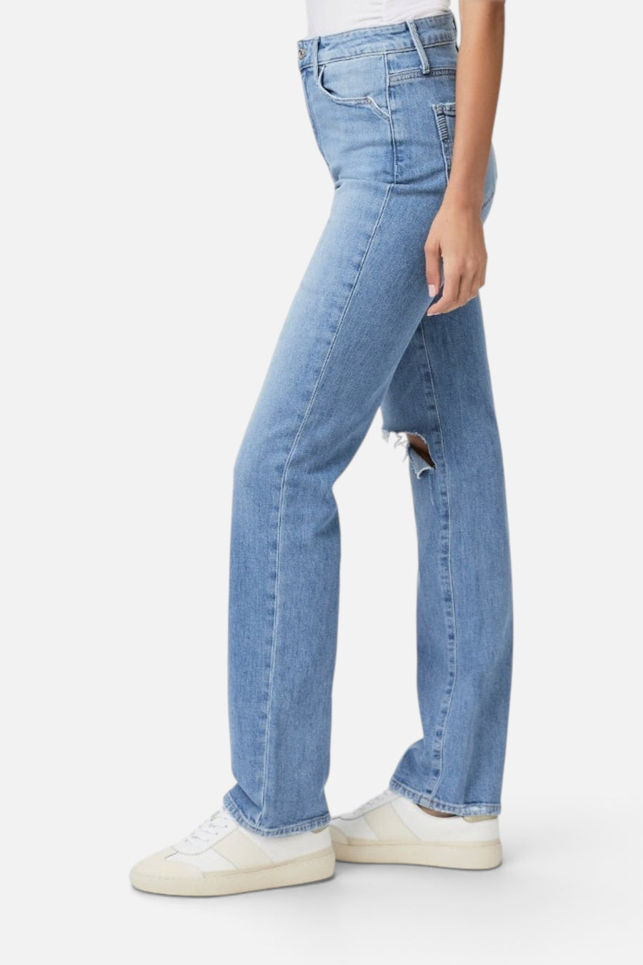 Paige Stella 31" Seamed Beltloops Jean in Azra Destructed – side view