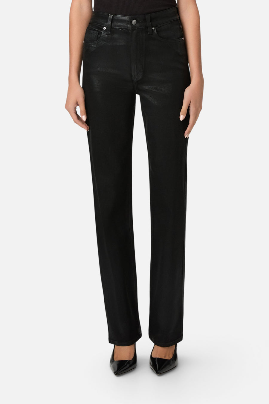 Paige Stevie 31-Inch Straight Jean in Black Fog Luxe Coating – back view