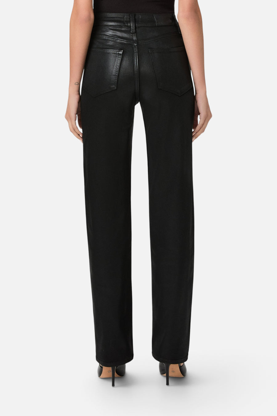 Paige Stevie 31-Inch Straight Jean in Black Fog Luxe Coating – detail