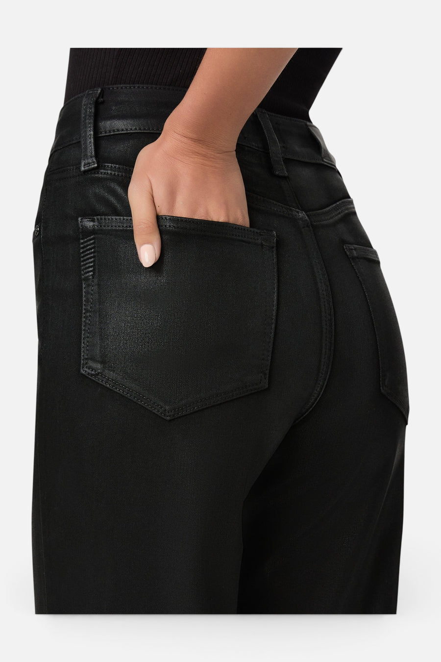 Paige Stevie 31-Inch Straight Jean in Black Fog Luxe Coating – flat lay