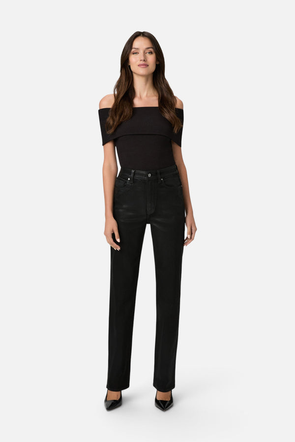 Paige Stevie 31-Inch Straight Jean in Black Fog Luxe Coating