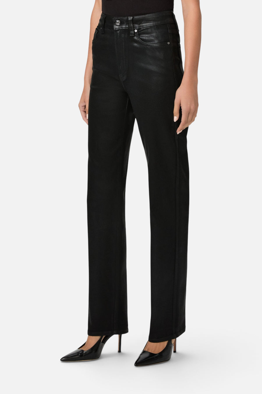 Paige Stevie 31-Inch Straight Jean in Black Fog Luxe Coating – side view