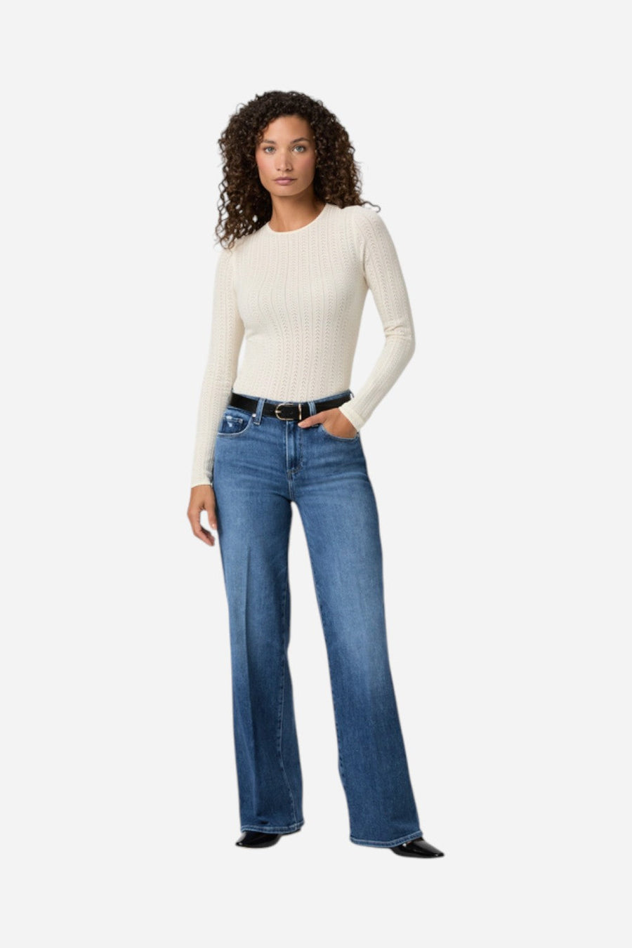 Paige Tatum 32" Wide Leg Jean in Bookshelf – flat lay