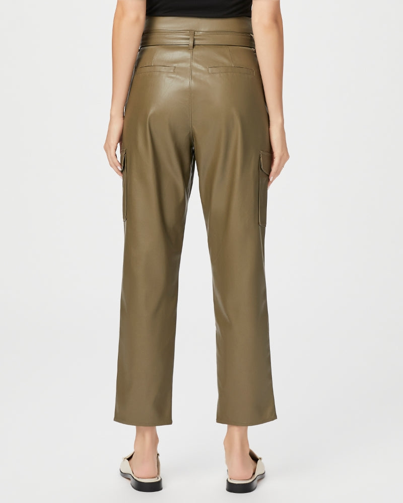 Paige Tesse Pant in Army Faux Leather – detail