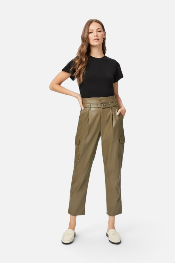 Paige Tesse Pant in Army Faux Leather