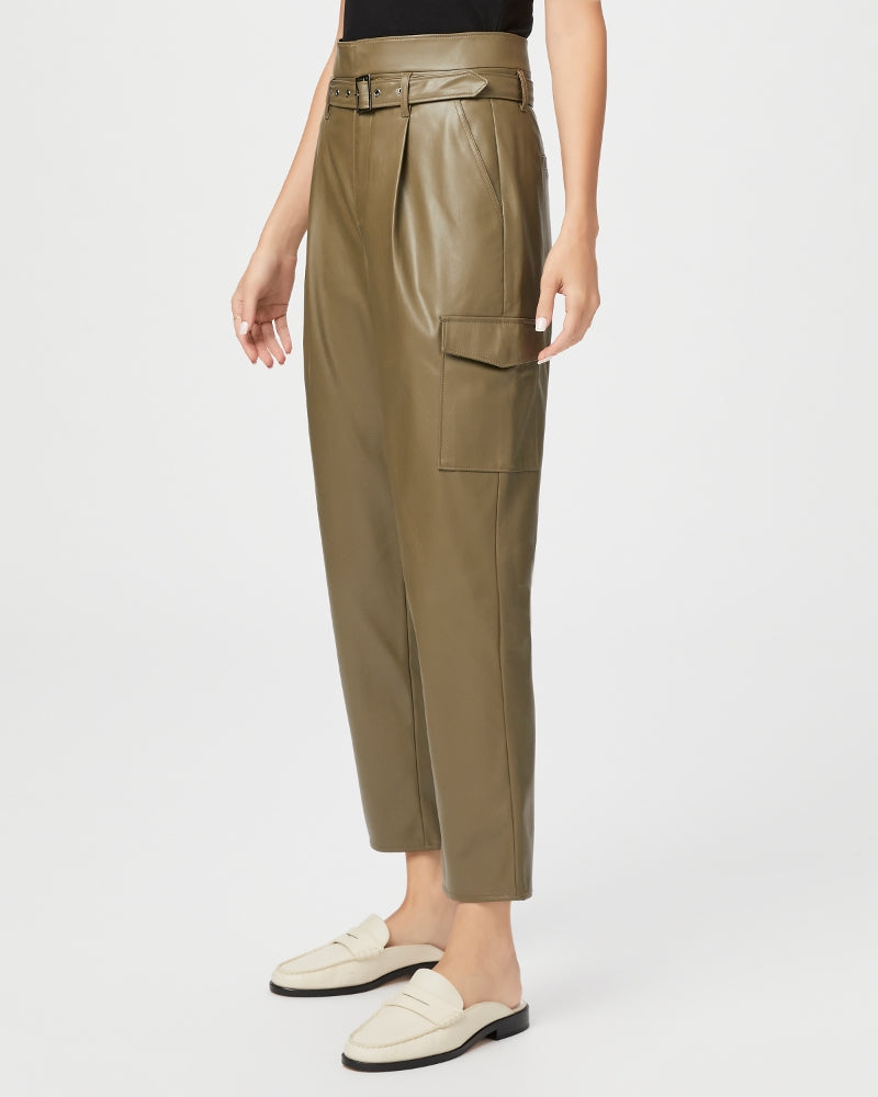 Paige Tesse Pant in Army Faux Leather – side view