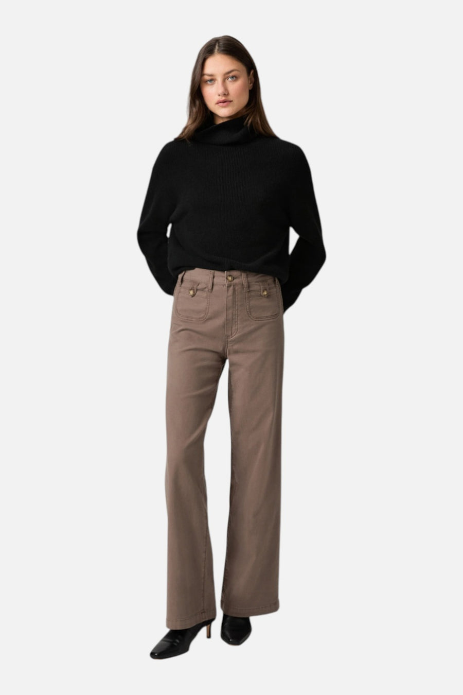 Paige Women's Anessa 31" Wide Leg Jean in Vintage Mushroom – on model