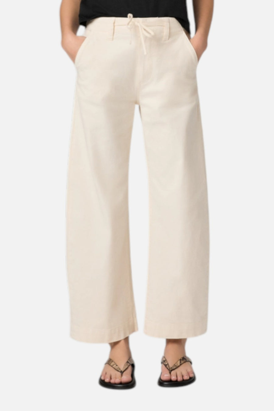 Paige Women's Arellia Ankle Barrel Leg Pant in Quartz Sand – on model