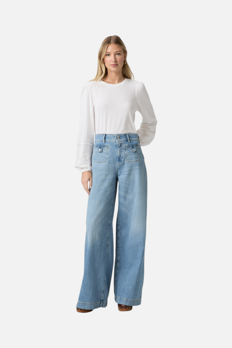 Paige Women's Cameron Wide Leg Jean 31" in Sunshine – front view