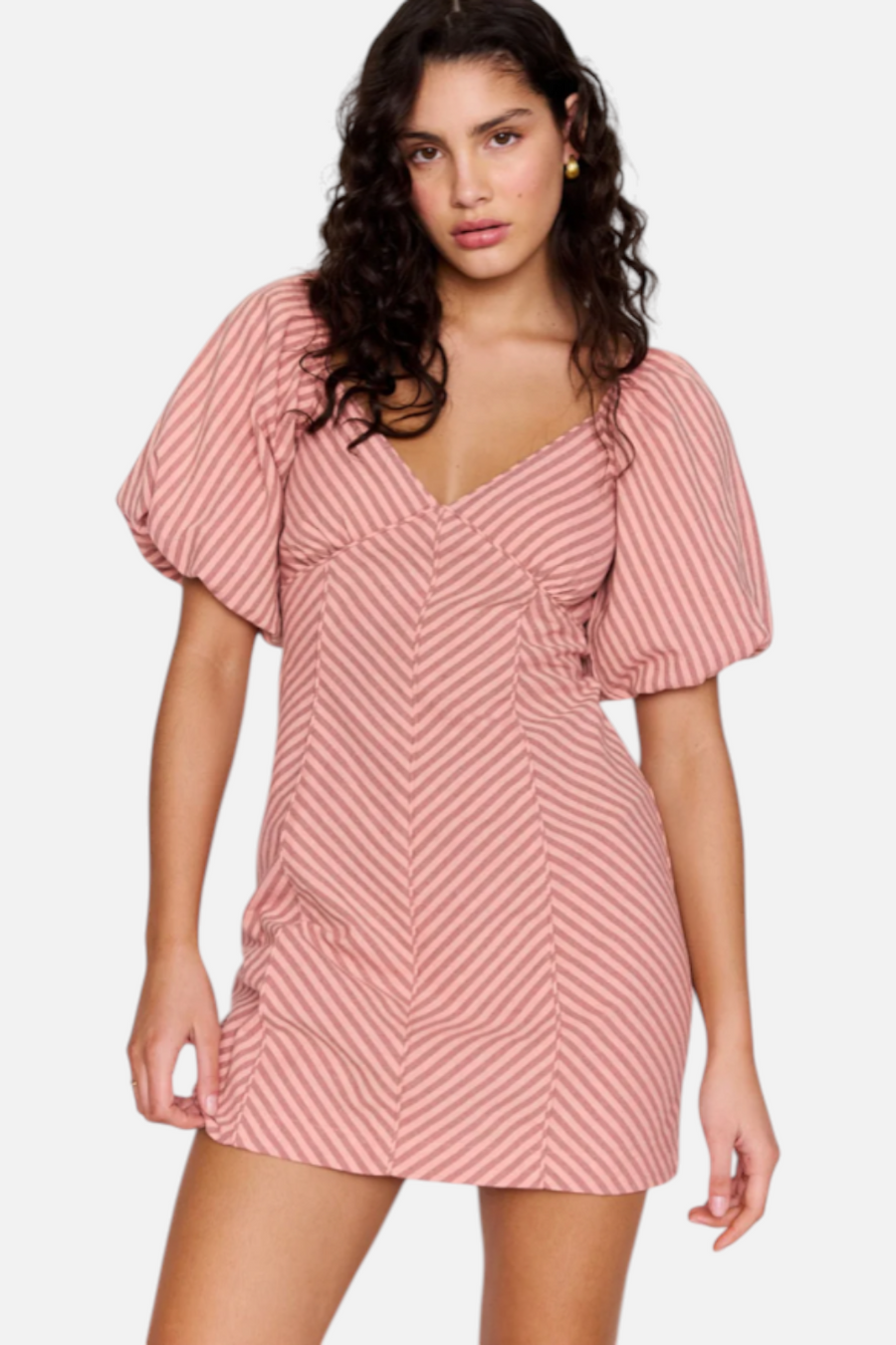 Minkpink Women's Paloma Puff Sleeve Pink Stripe Mini Dress
