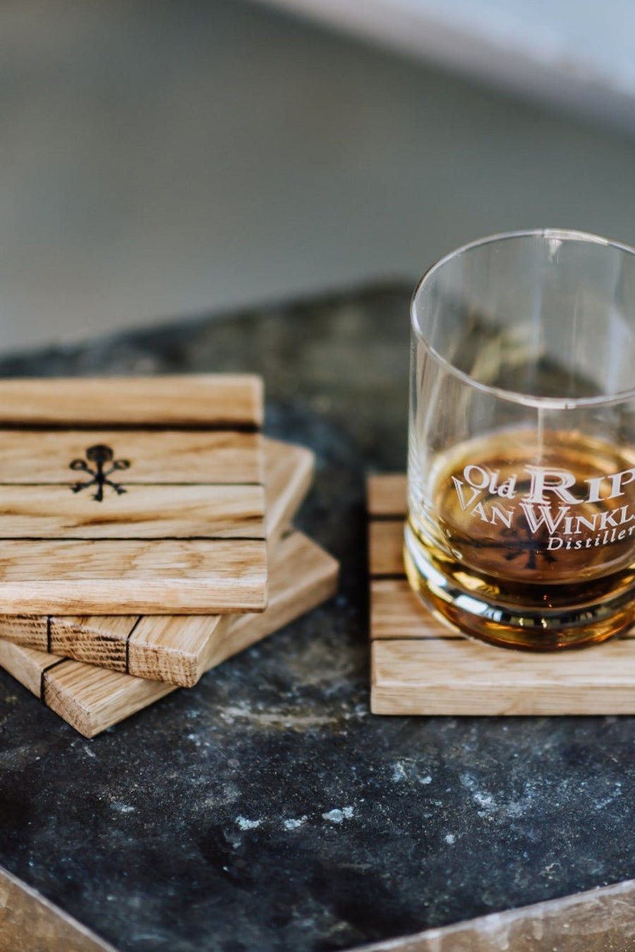 Pappy & Company Barrel Stave Coasters Set of 4 – back view