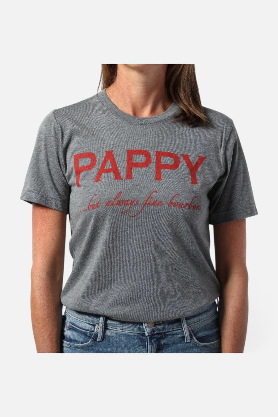 Pappy & Company But Always Fine Bourbon Unisex T-Shirt in Grey – front view