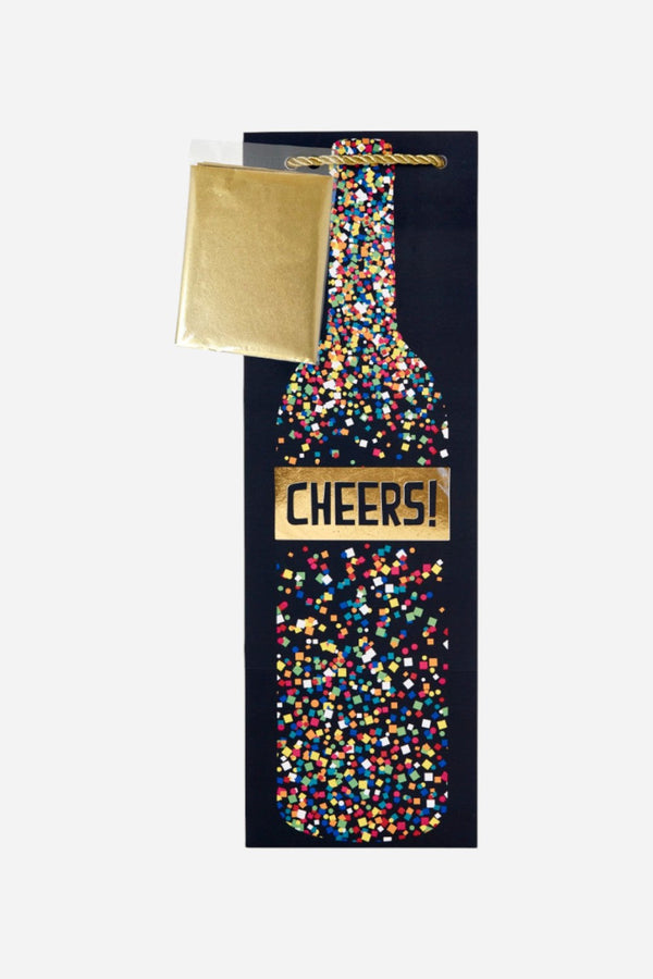 Party Popper Black Bottle Tote Gift Bag with Tissue Paper