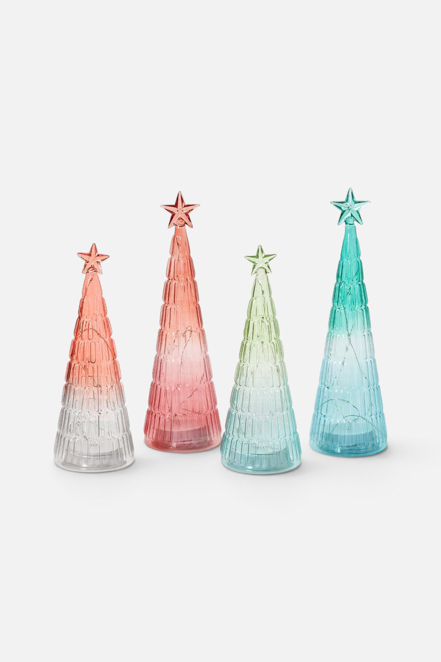 Pastel Ombre Holiday Trees with Light Up Function - Set of 4 – side view