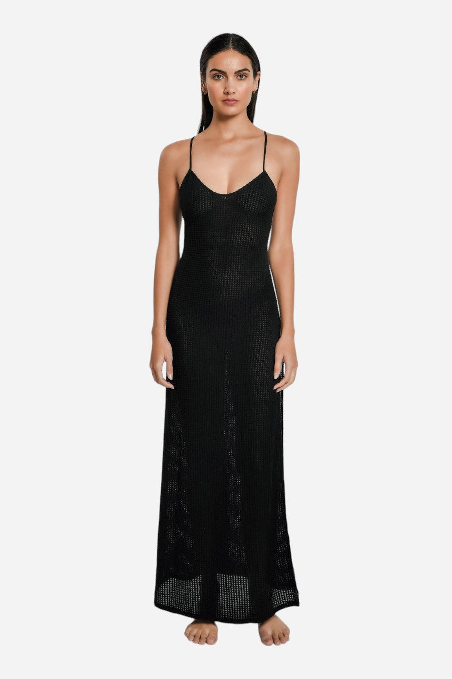 Peixoto Arya Swimsuit Coverup in Black Knit – front view