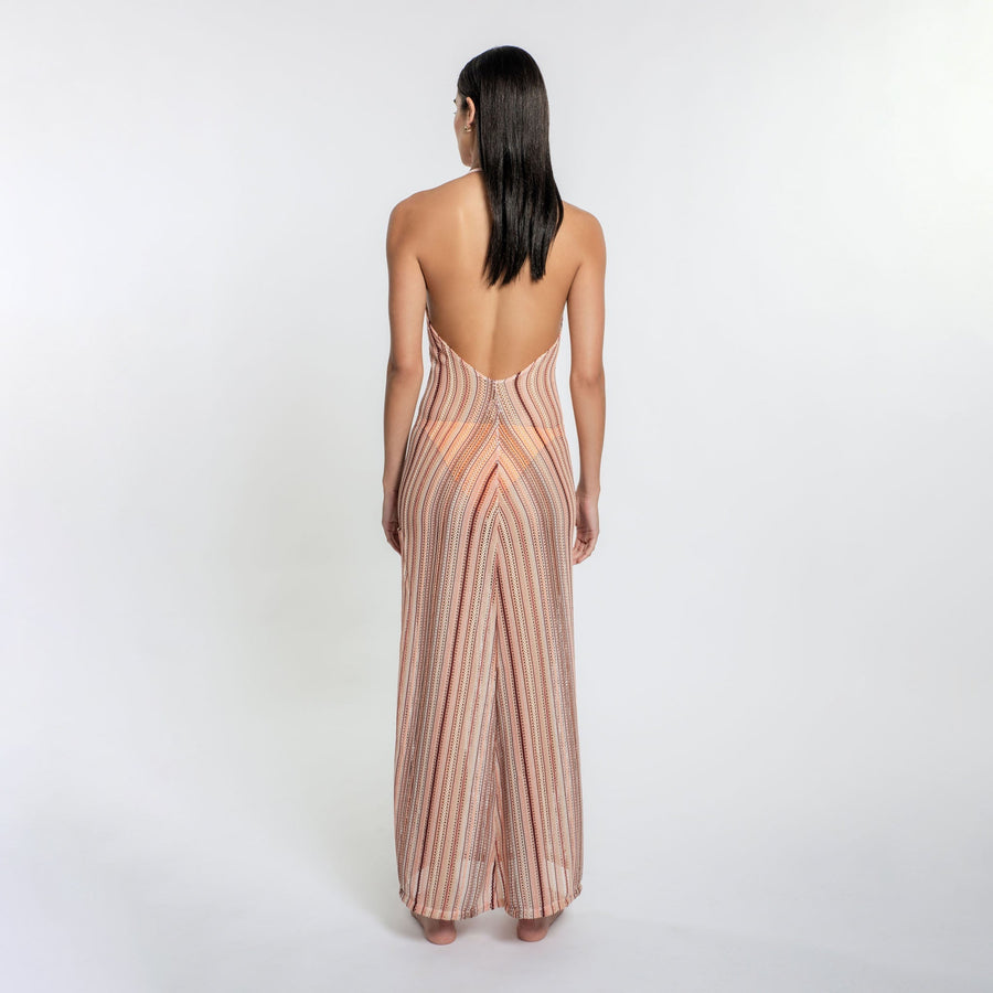 Peixoto Harley Halter Swimsuit Coverup in Sandy Crochet – back view