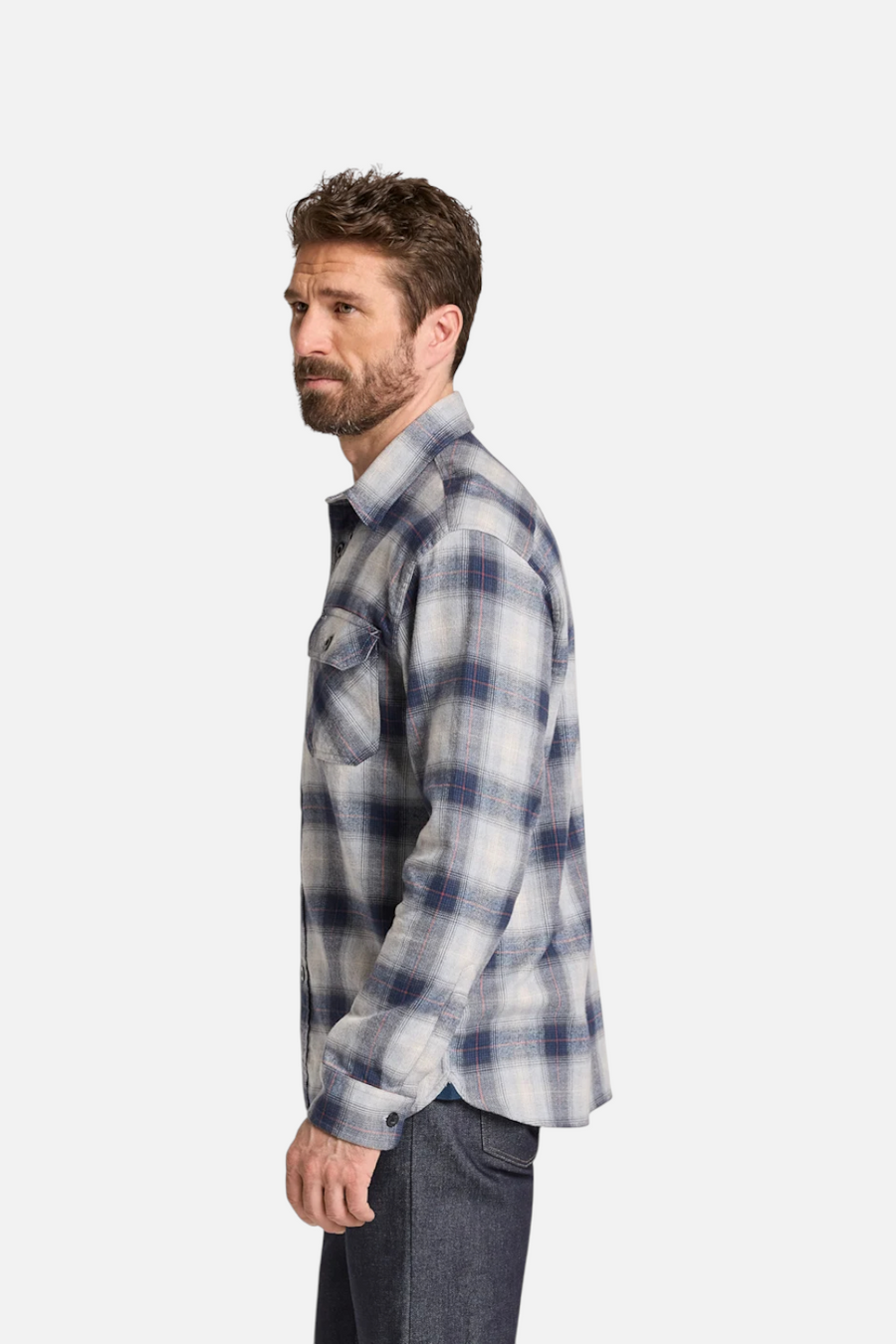 Pendleton Burnside Flannel Shirt in Grey & Navy – side view
