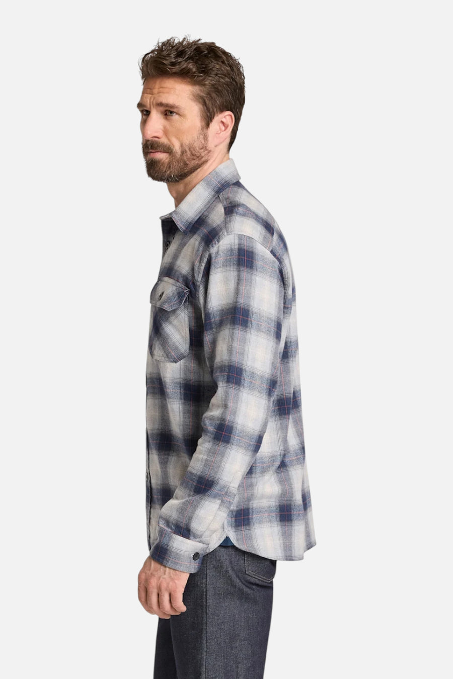 Pendleton Burnside Flannel Shirt in Grey & Navy – side view