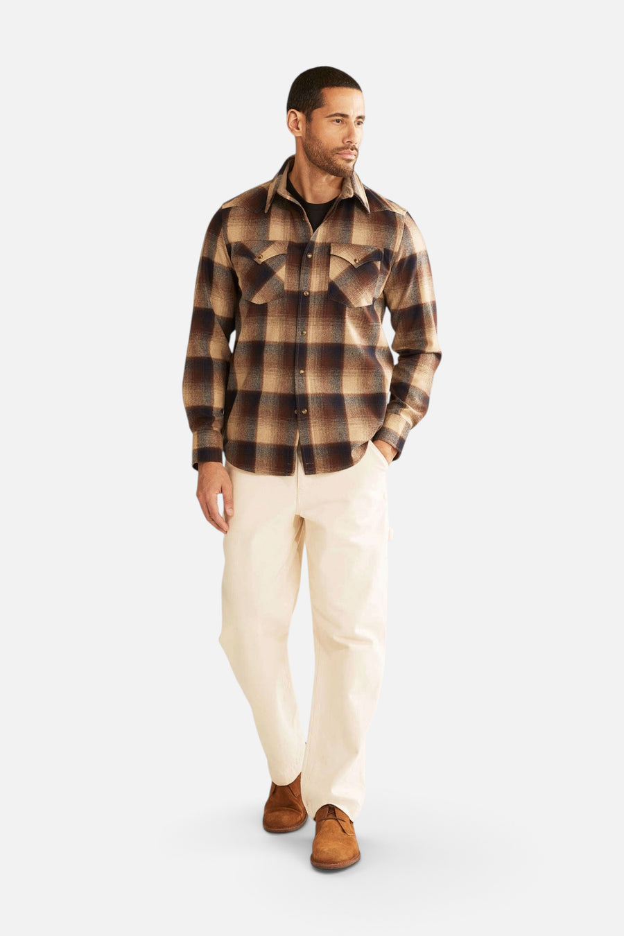 Pendleton Canyon Shirt in Brown Navy Ombre – flat lay