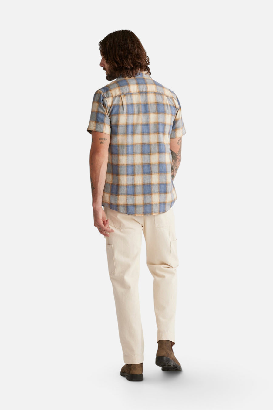 Pendleton Dawson Short Sleeve Linen Shirt in Tan Indigo Plaid – side view