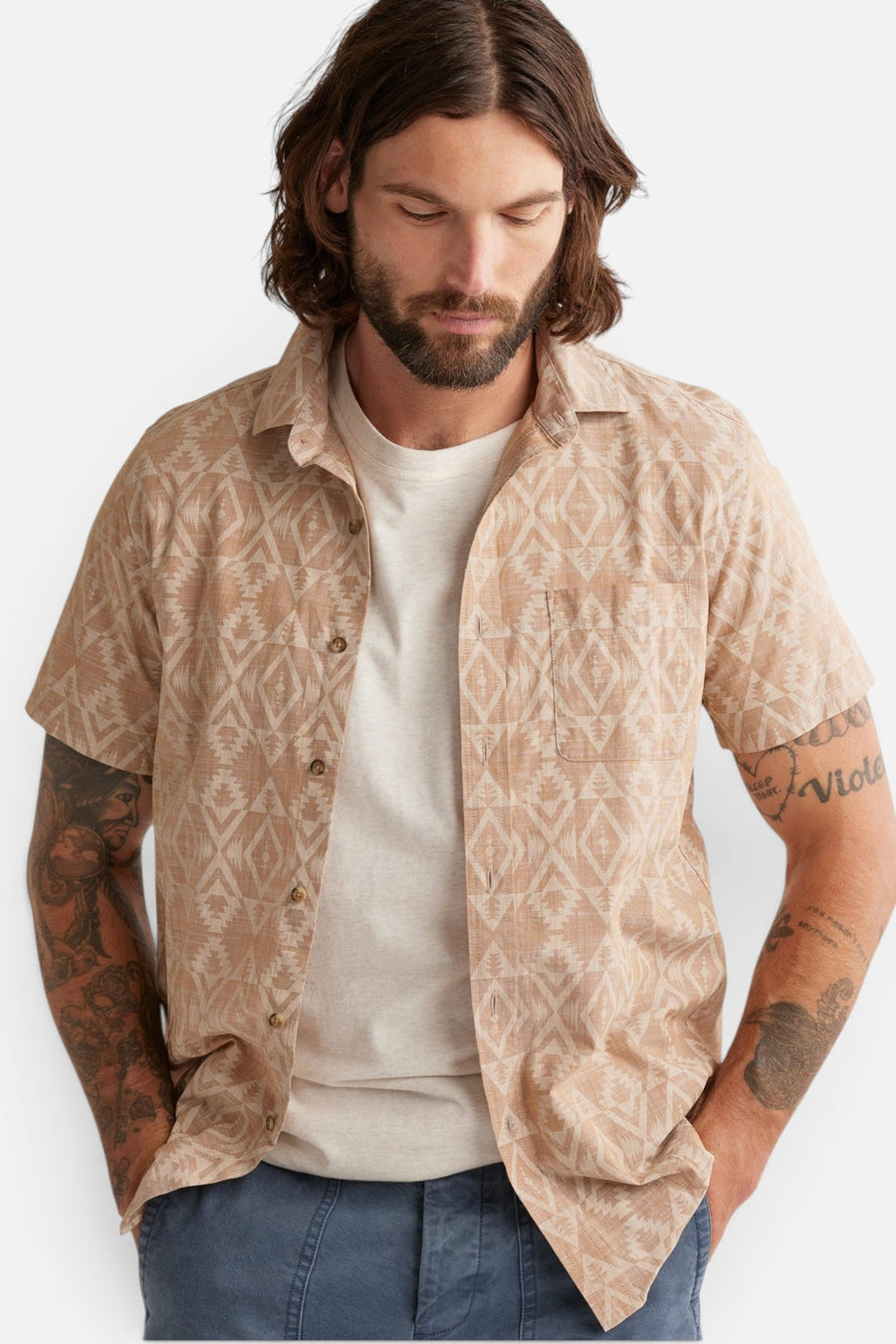 Pendleton Deacon Short Sleeve Chambray Shirt in Bronze – back view