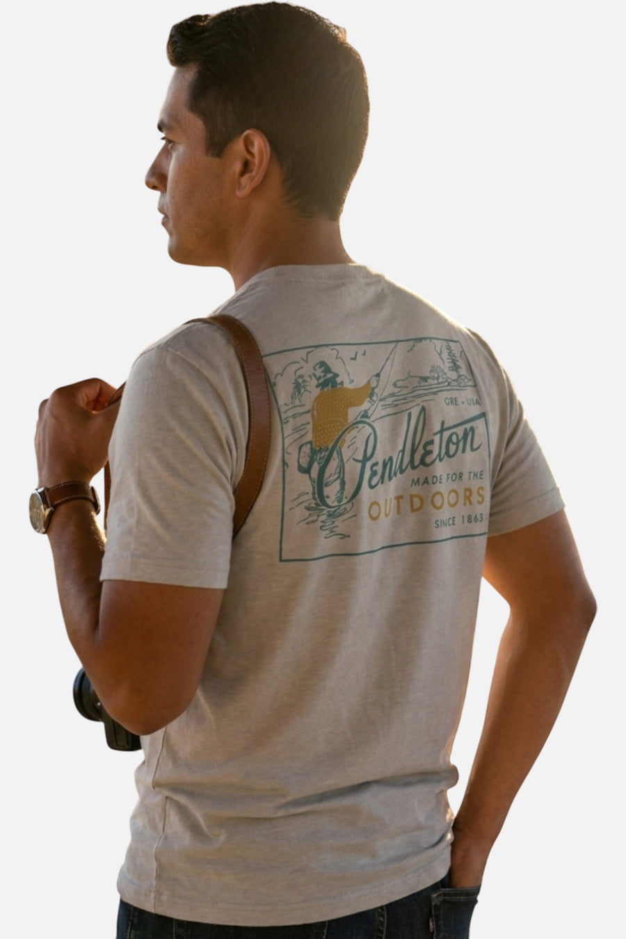 Pendleton Fishing Outdoors Graphic Tee in Grey – back view