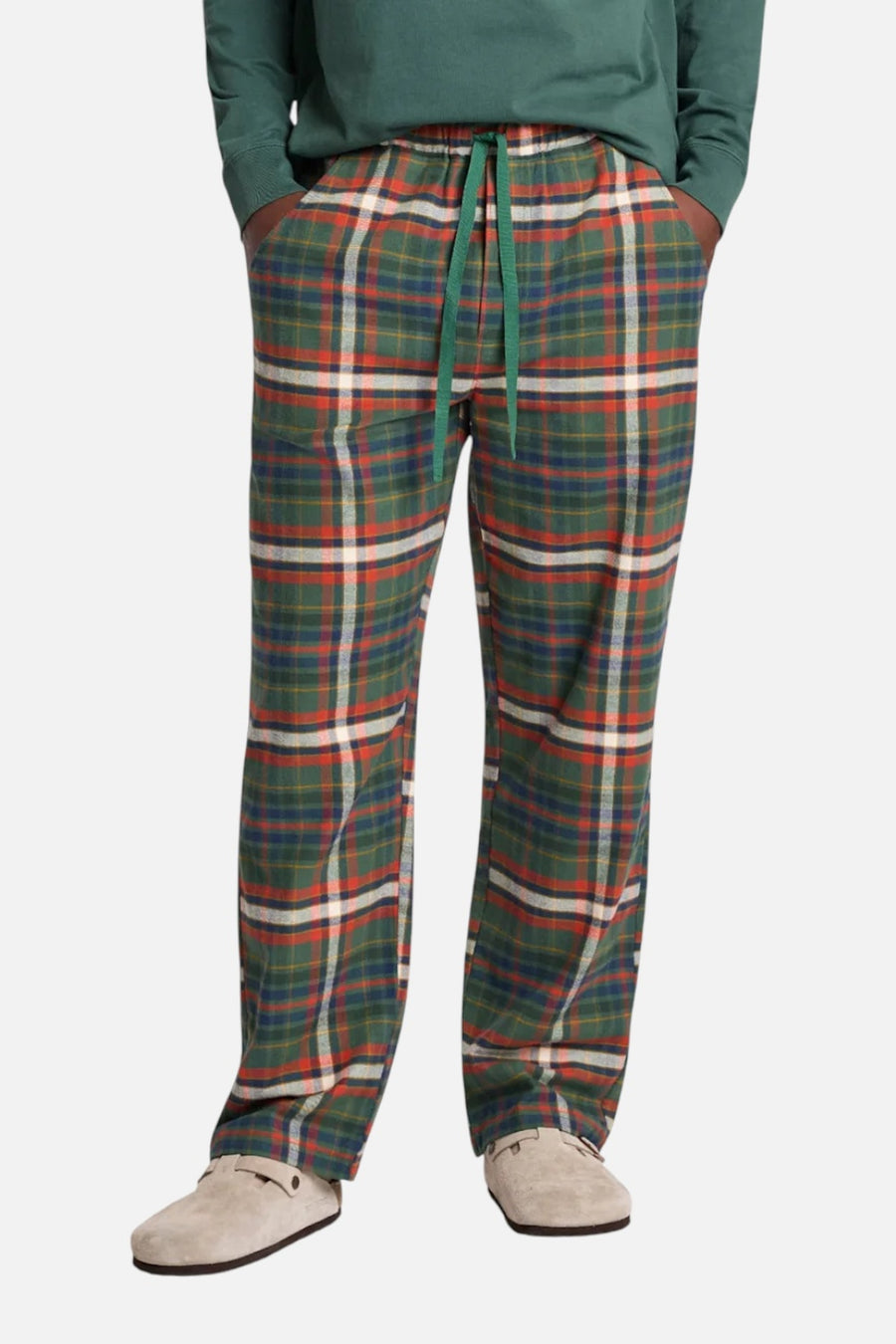 Pendleton Flannel Pajama Pant in Green Multi Plaid – on model