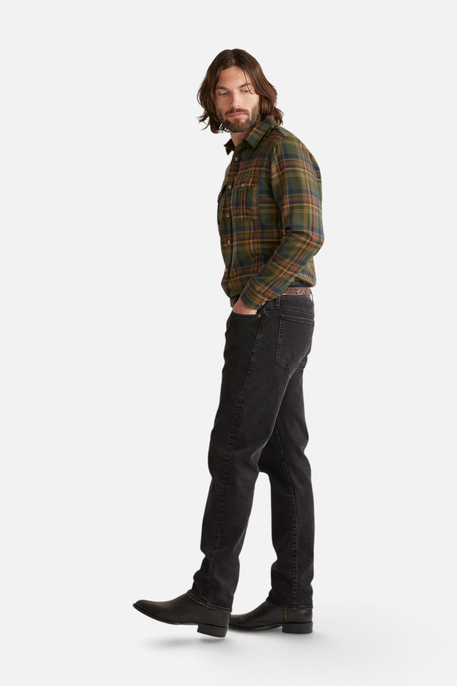 Pendleton Harrison Merino Shirt in Green Gold Plaid – back view