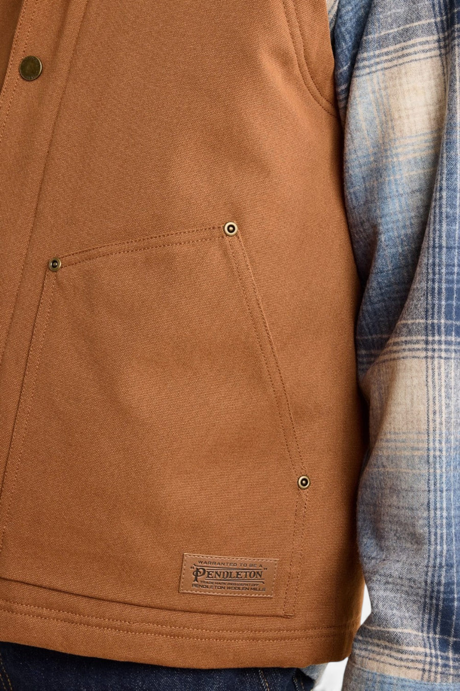 Pendleton Pine Grove Canvas Vest in Whiskey – flat lay