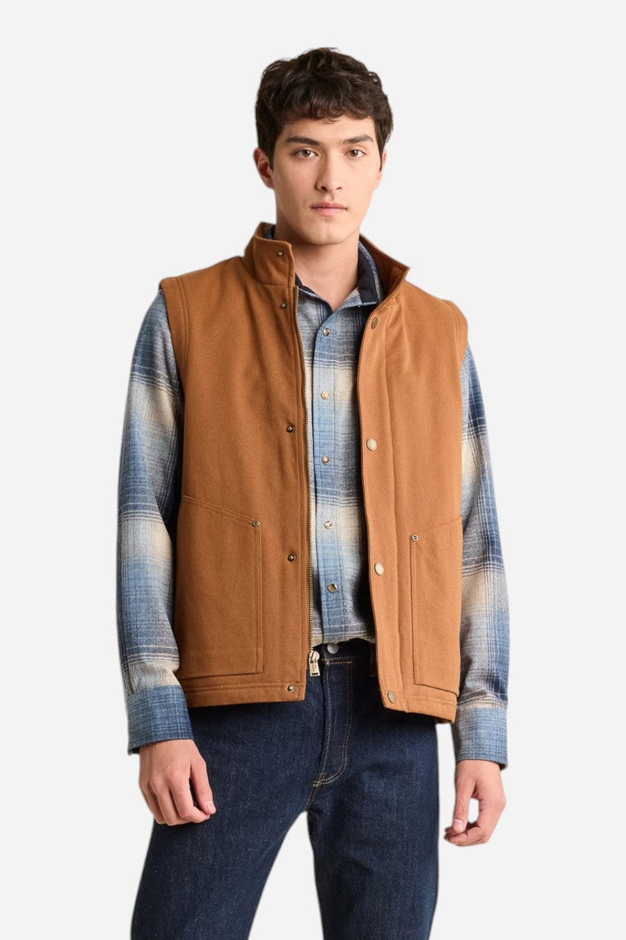Pendleton Pine Grove Canvas Vest in Whiskey – on model