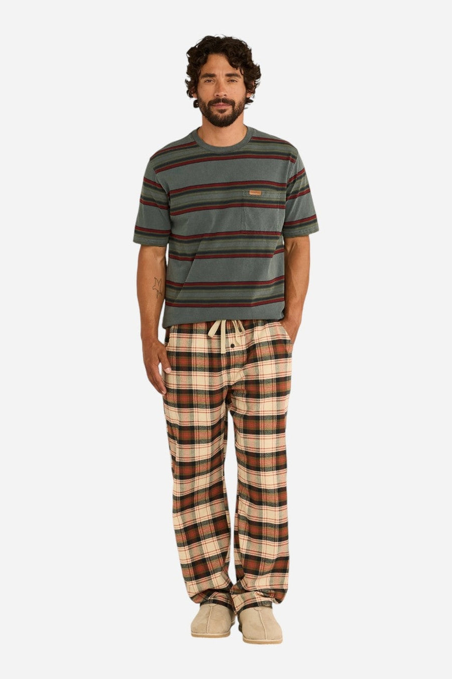 Pendleton Plaid Flannel Pajama Pant in Tan, Black & Brick – side view