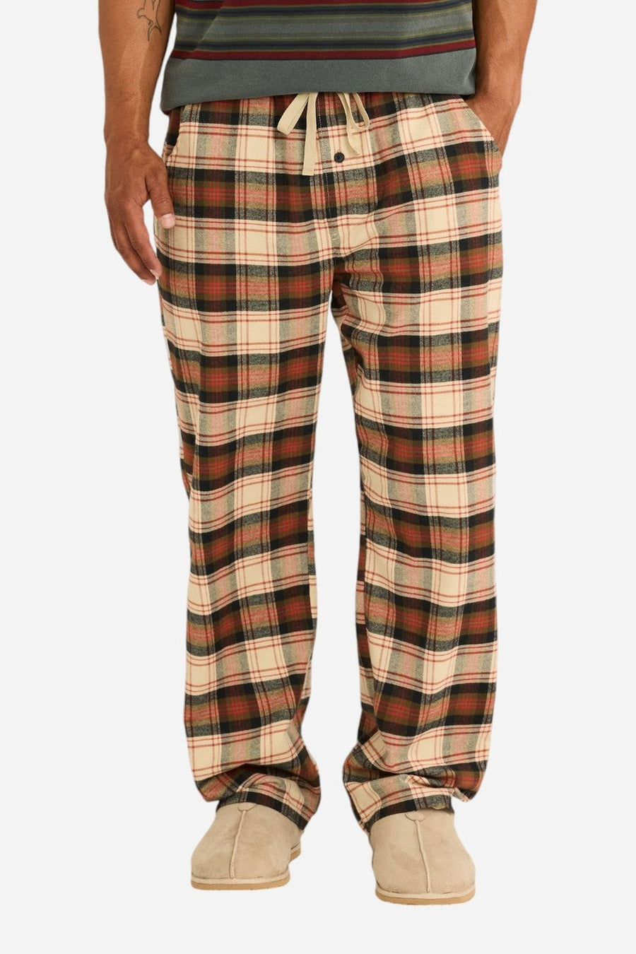 Pendleton Plaid Flannel Pajama Pant in Tan, Black & Brick – side view